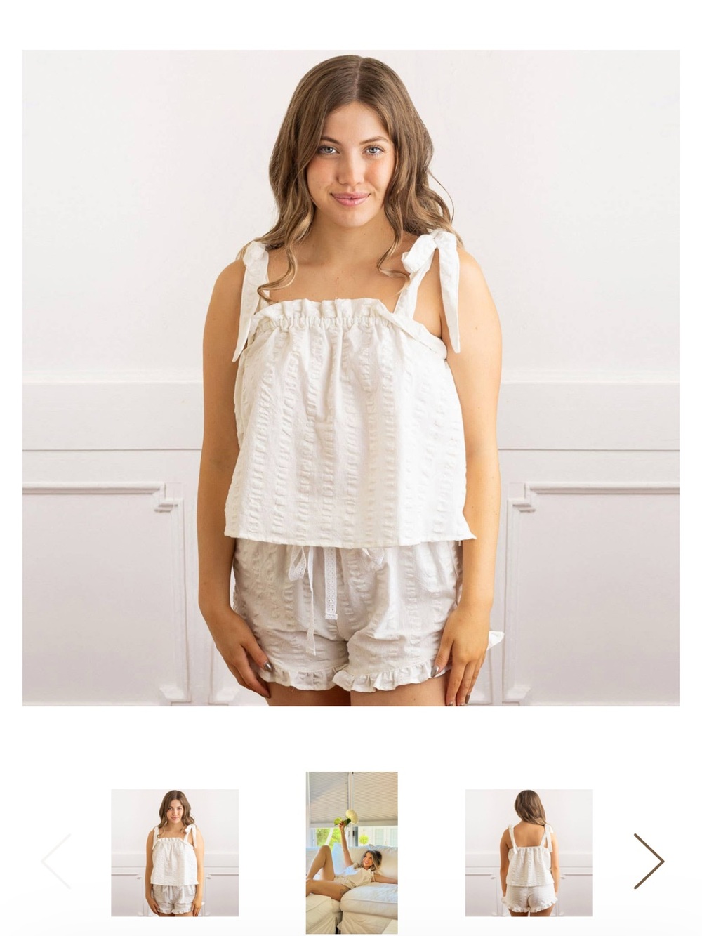 8 Oak Lane White Tie-Shoulder Cotton Sleep Tank and Short Set